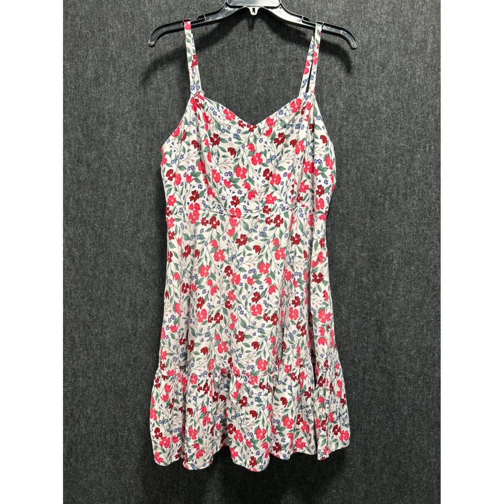 Old Navy Cami Dress Womens Large White Floral Smocked Tiered Ruffle Beach Boho